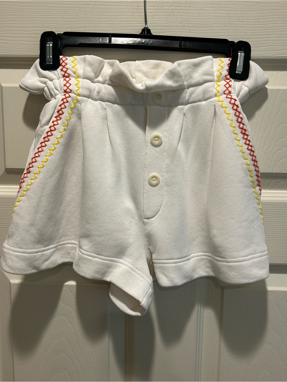 Something Navy White Paperbag Waist Shorts with Red & Yellow Stitching